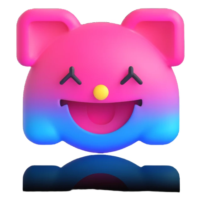Vaporwave-style emoji with glitchy pink/blue gradients and Japanese text sticker