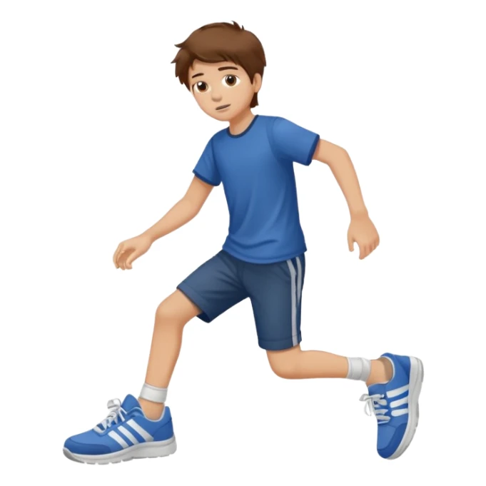 boy with messy brown hair bringing his foot closer sticker