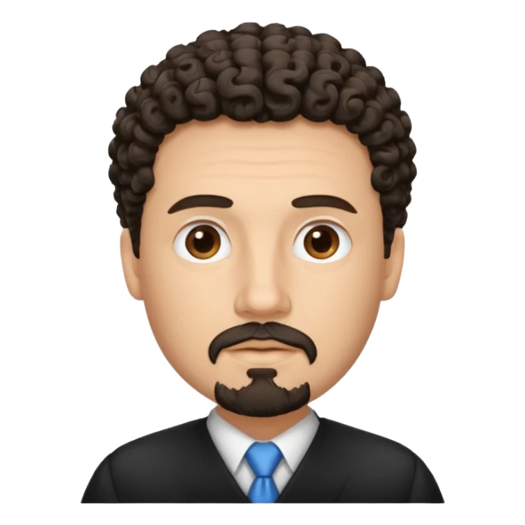 Create a white man with curly dark hair and Goatee lawer sticker