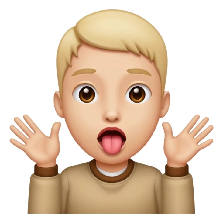 tounge out w hands to the side like pushing sticker