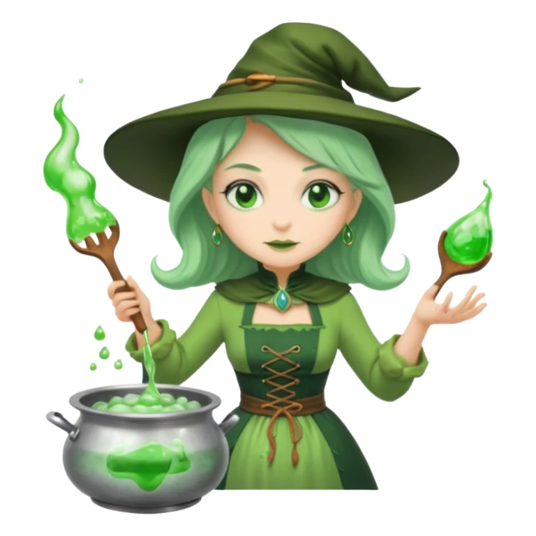 green witch cooking potion sticker