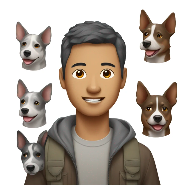 Asian man with brown and grey Australian cattle dog  sticker
