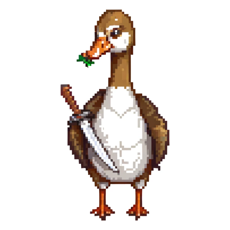 a goose with a knife in its mouth sticker