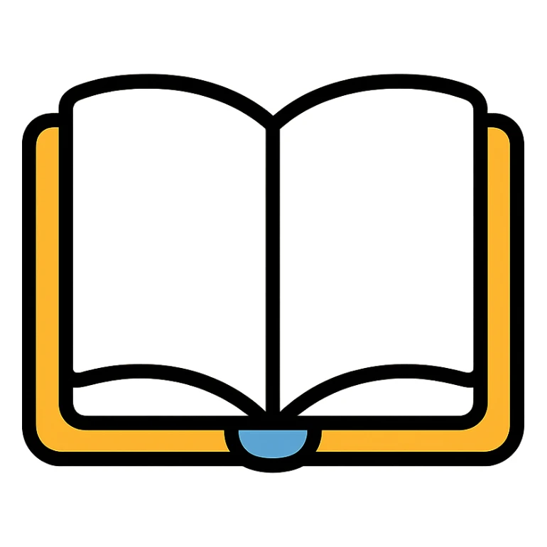 open thick white book icon, colorful outlined style sticker