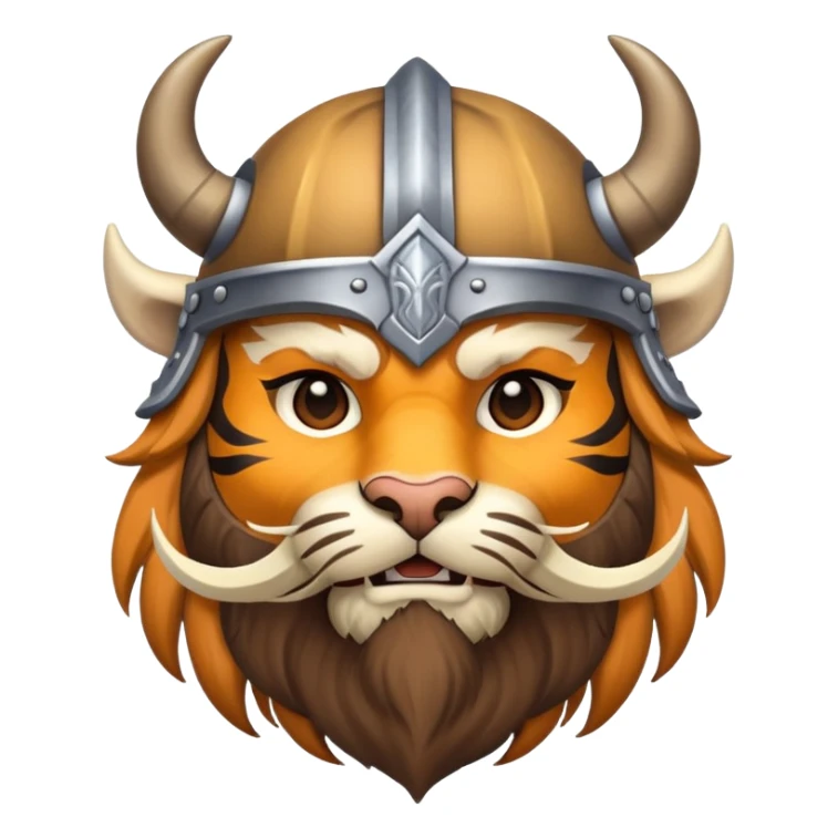 viking tiger face with horned helmet and beard for Twitch emote sticker