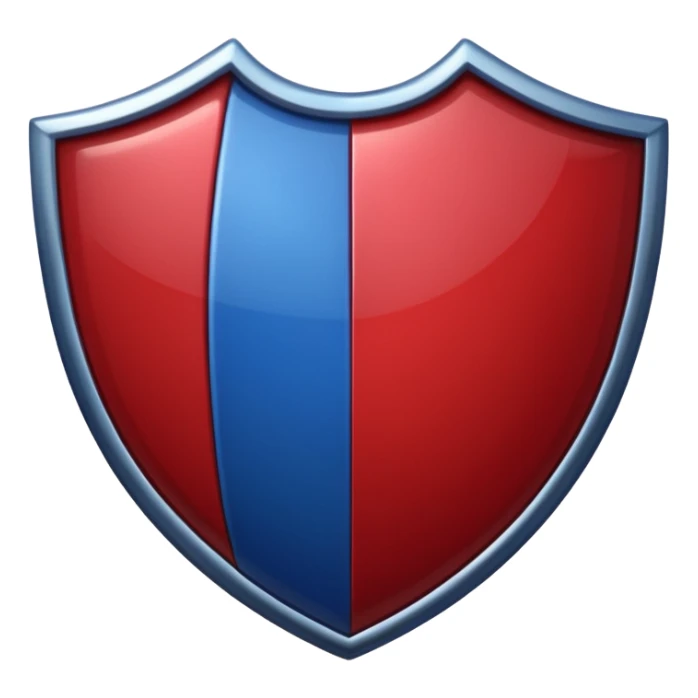 shield divided in half, one side dark red and the other side dark blue, apple emoji style, no text sticker