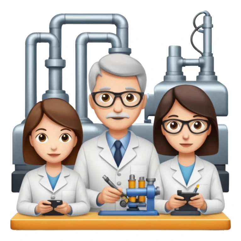 factory assembly line with students and professor symbolizing production management sticker