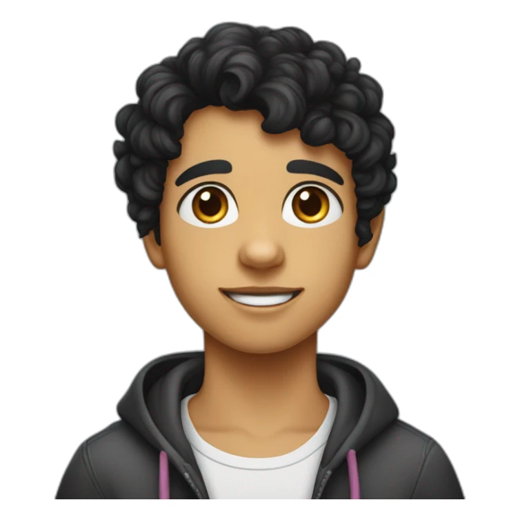 Young russian programmer with curly black hair with dog Entlebucher zennenhund sticker