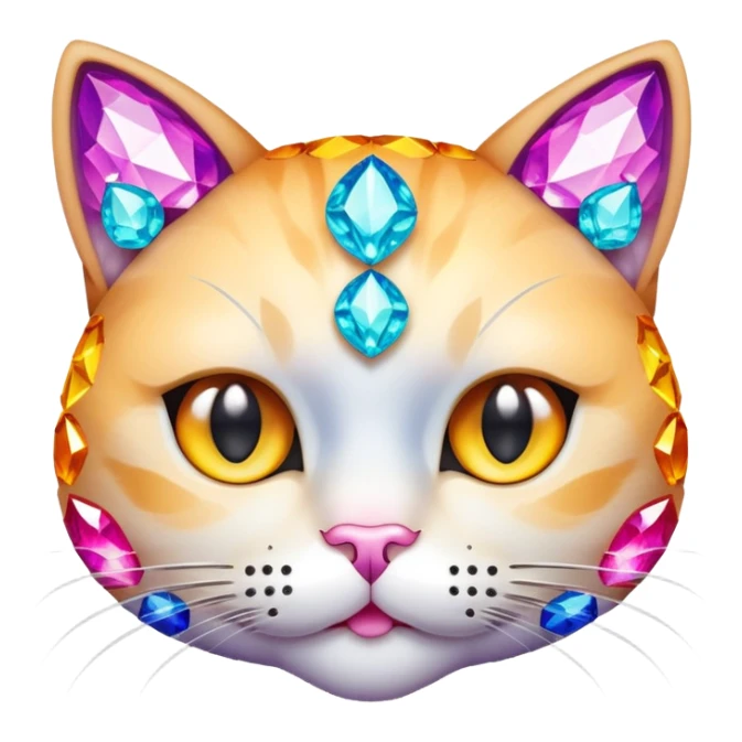cat face with a blank, staring expression, made of sparkling gems sticker