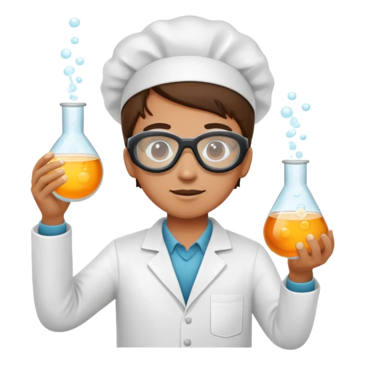 person doing a science experiment wearing lab goggles and holding a bubbling beaker sticker