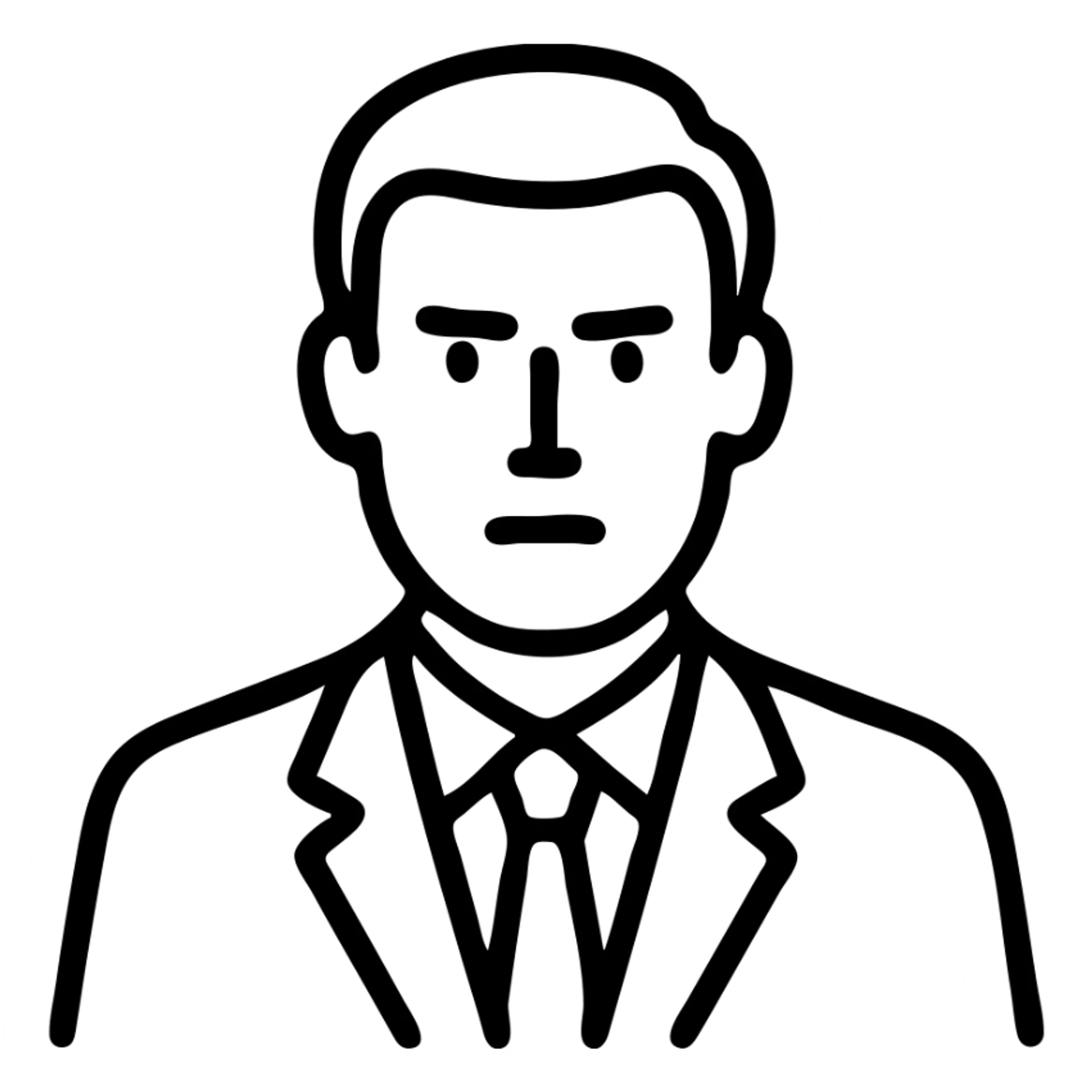Simple outline of a man in suit with short hair, serious expression sticker