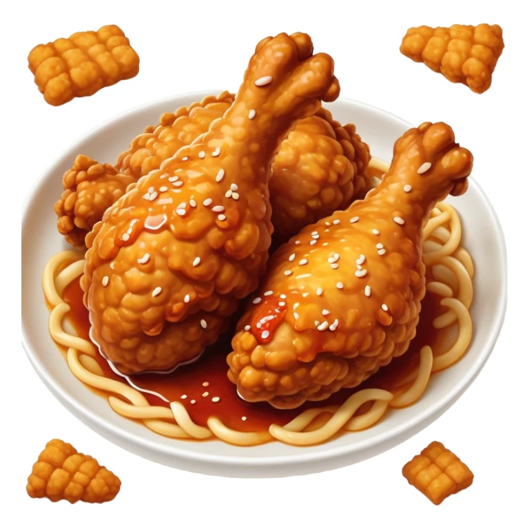 Cinematic Realistic Korean Fried Chicken Dish Emoji, depicted as crispy, golden-fried chicken glazed in a tangy sauce rendered with detailed textures and vibrant, dynamic lighting. sticker