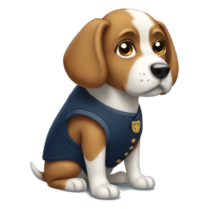 A dog wearing a navy vest sticker