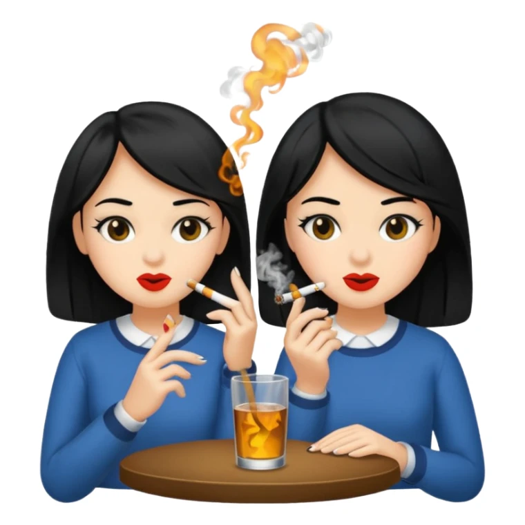 2 girls 1 smoking and 1 drinking black hair  sticker