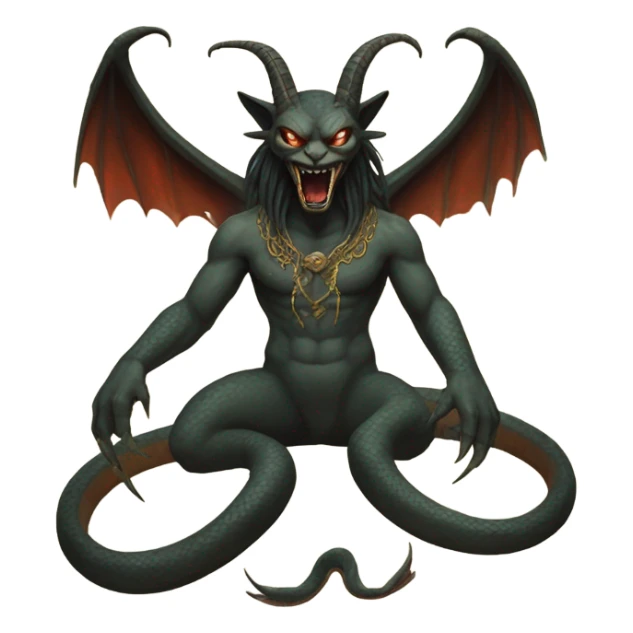 garuda snake demon who resembles a baphomet cat creature with fangs sticker