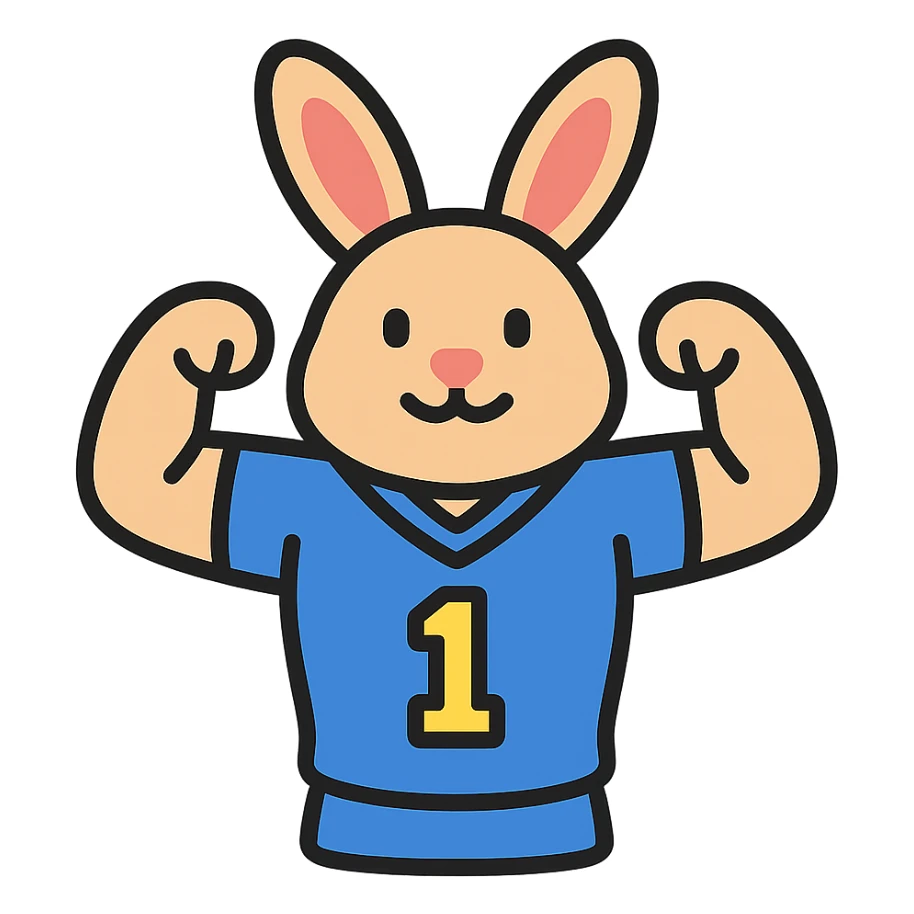 bunny mascot wearing a blue football jersey, flexing sticker
