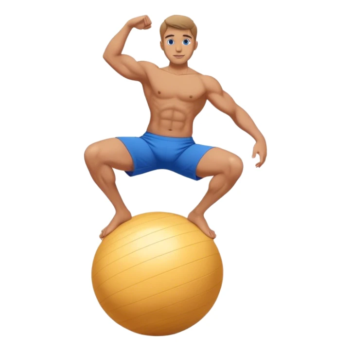 fit man with blue shorts stability ball balance sticker