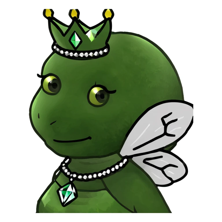 Fancy mint green queen bee with diamond jewelry, rhinestone embellishments, and glitter sparkles sticker