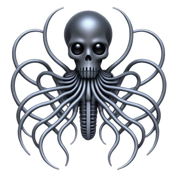 network of dark black wires and tubes forming a surreal creature, Giger-inspired sticker
