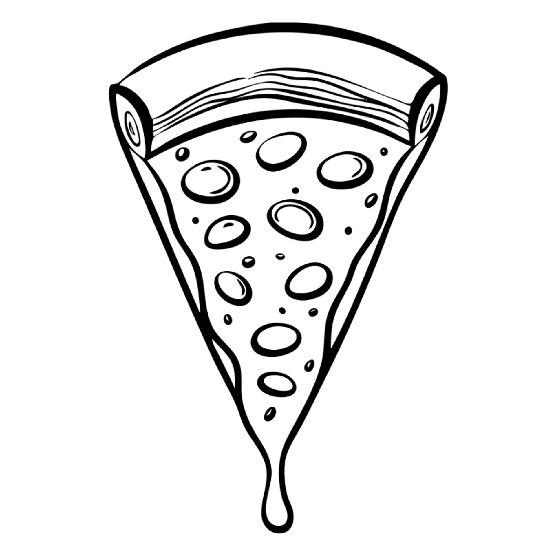 A hand-drawn slice of pizza with toppings and dripping cheese sticker
