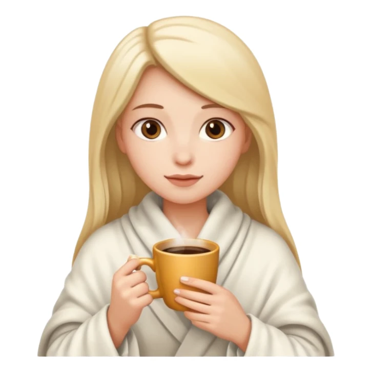A girl wearing a white blanket over her, with a coffee in hand sticker