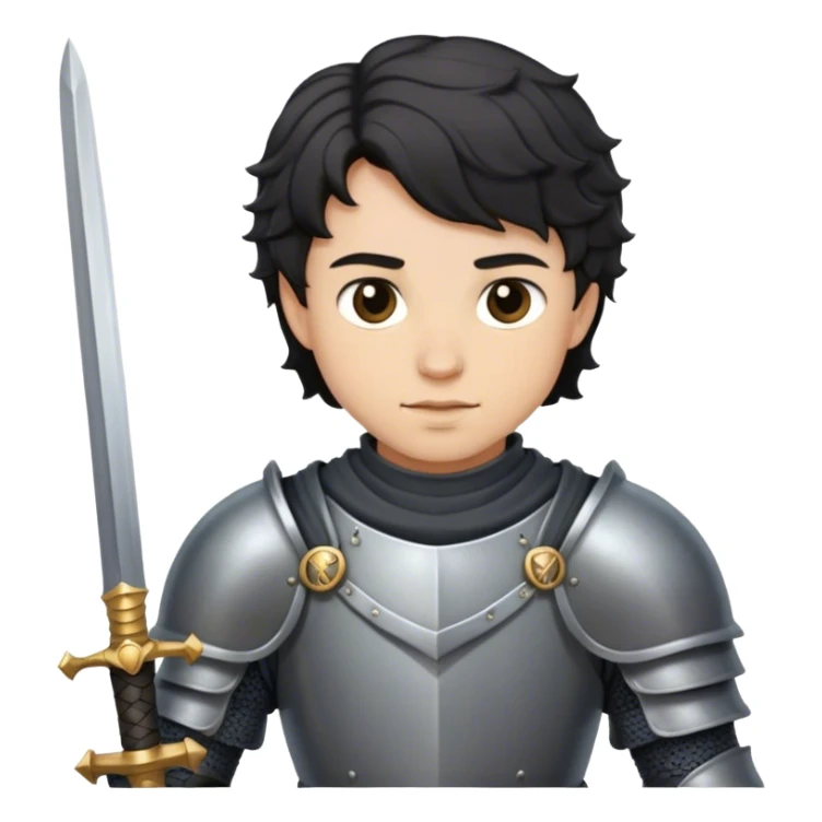 knight with sword. black wavy short hair sticker