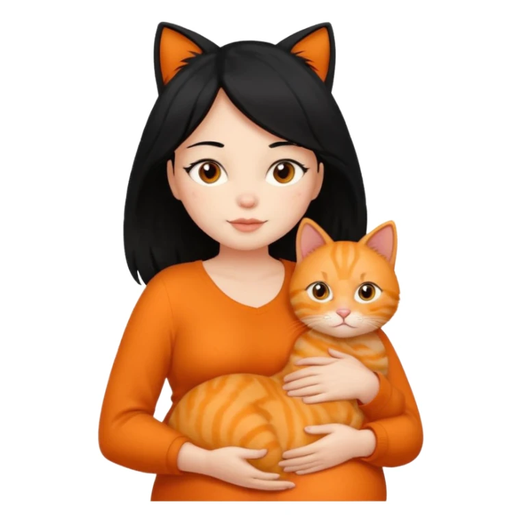pregnant black hair woman with orange cat sticker