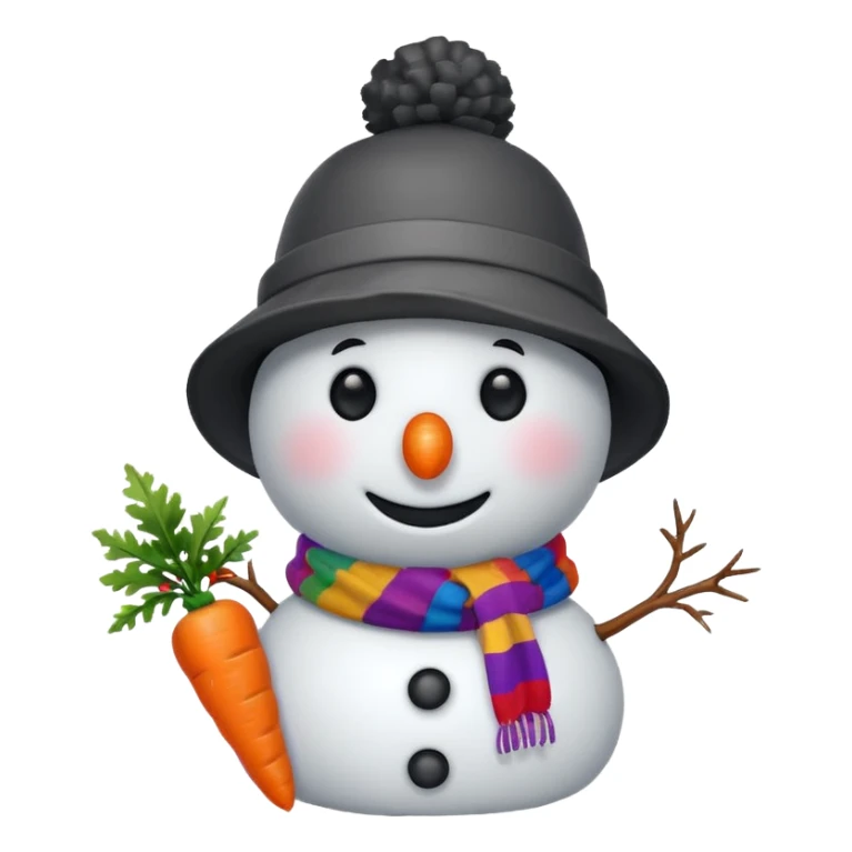 A snowman wearing a colorful scarf and a tiny bucket hat. sticker