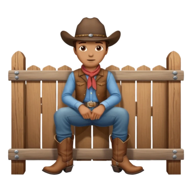 A calm cowboy leaning on a fence, dusty boots, hat tipped forward.
 sticker
