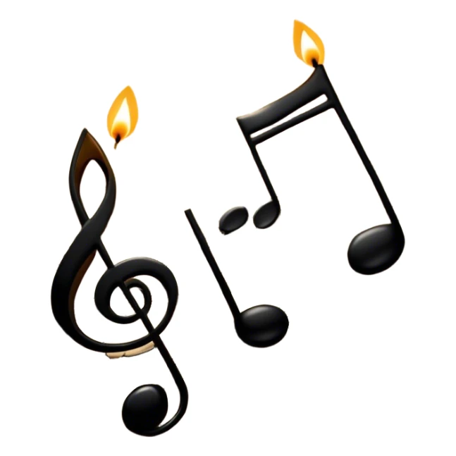 Cinematic Realistic Music Notes, crisp black ink on vintage sheet music, slightly curled edges, soft candlelight casting subtle shadows, glowing with an artistic and nostalgic charm. sticker