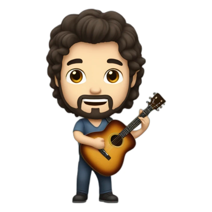 A white guy with dark hair and a little beard playing guitar and singing sticker