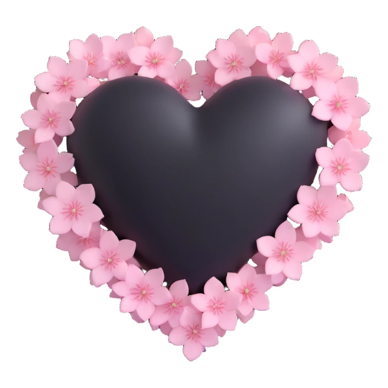 goth sakura heart, black heart with soft pink sakura petals, gentle glow, dreamy and delicate sticker