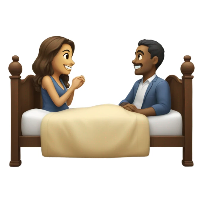A man and a woman are lying on a bed, smiling and talking. sticker