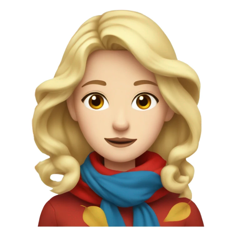 Blonde girl with blue eyes in red scarf with falling leaves  sticker