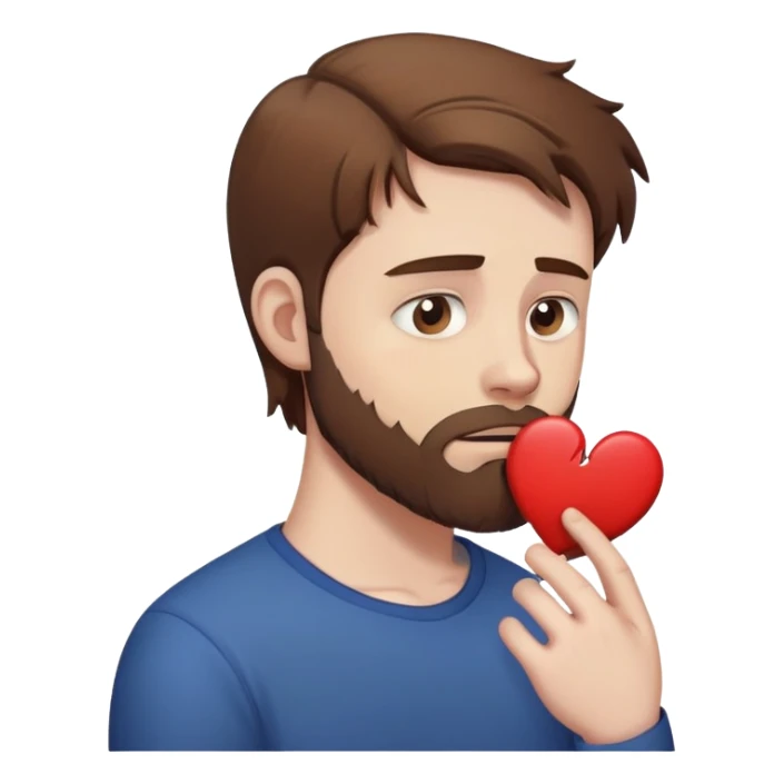 White man with brown hair and beard holding a broken heart with anxiety and begging. profile view sticker