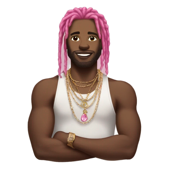 Black man with pink dreads and jewelry sticker