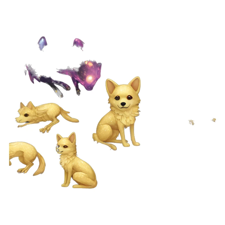 Black iridescent dog fox zombie skeleton gold mechanical nebula galaxy stars flowers fairy lights vintage sticker