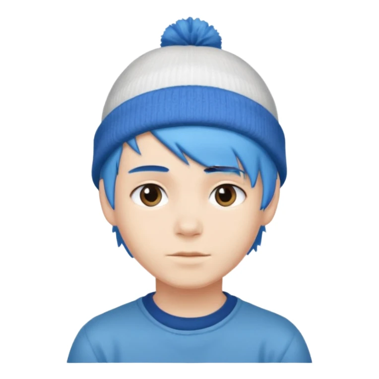 Boy with blue hair and a white beanie sticker