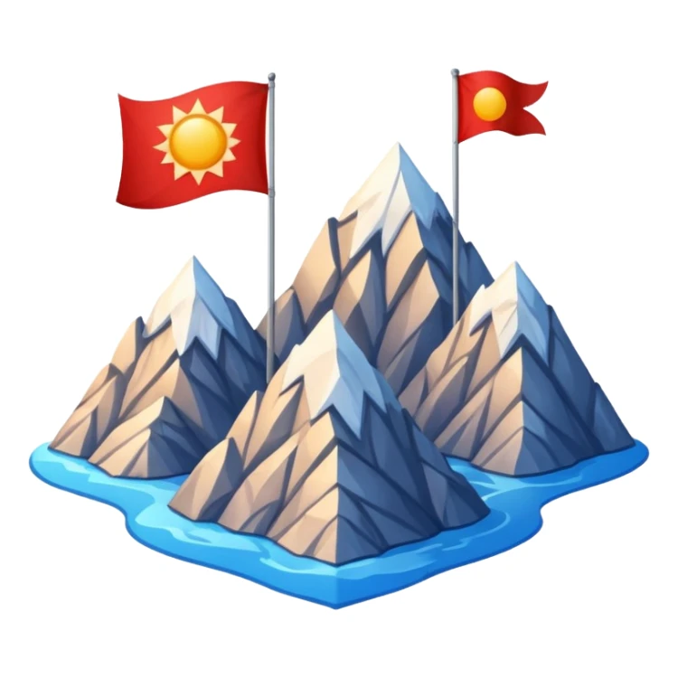 A blue , white and red flag With three mountain and a sun and ⚖️ in the upper part of mountains sticker