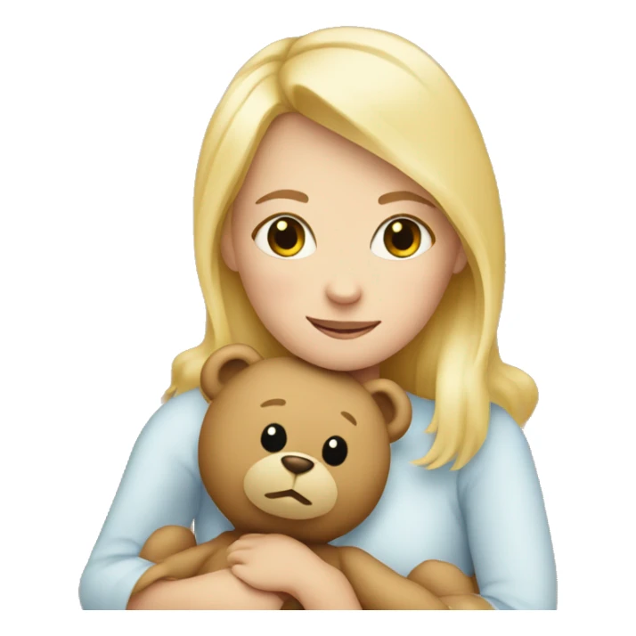 blonde woman hugs a cute teddy bear sticker