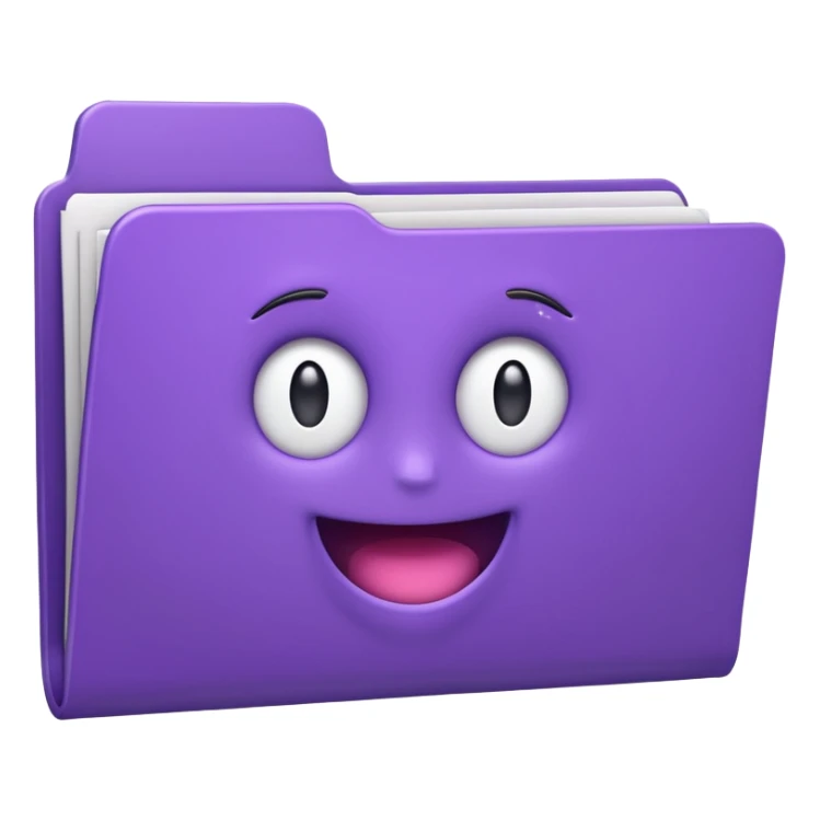 purple folder with papers inside, slightly messy and a little wonky, slightly 3d apple style emoji sticker