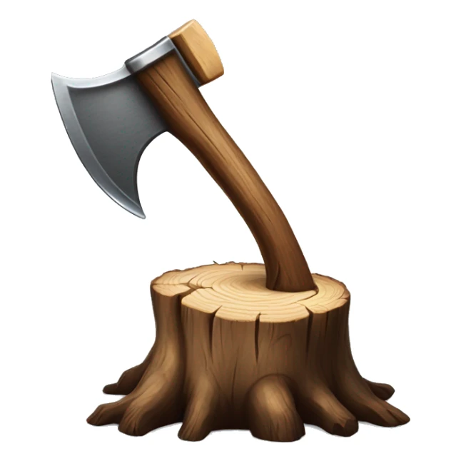 Realistic wood stump with axe sticking out of it sticker