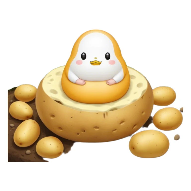 kawaii gudetama meditating potato landscape sticker