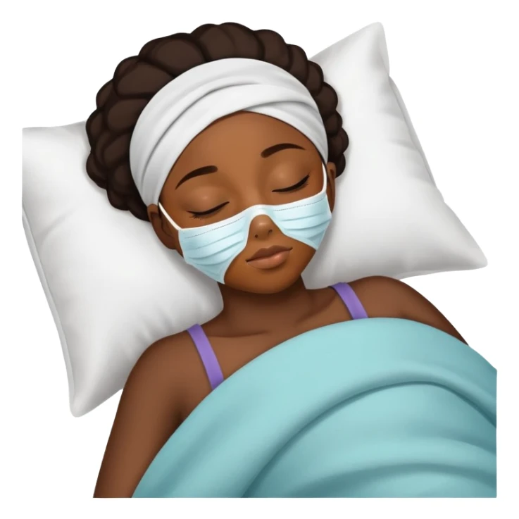 black girl taking a nap with a face mask sticker