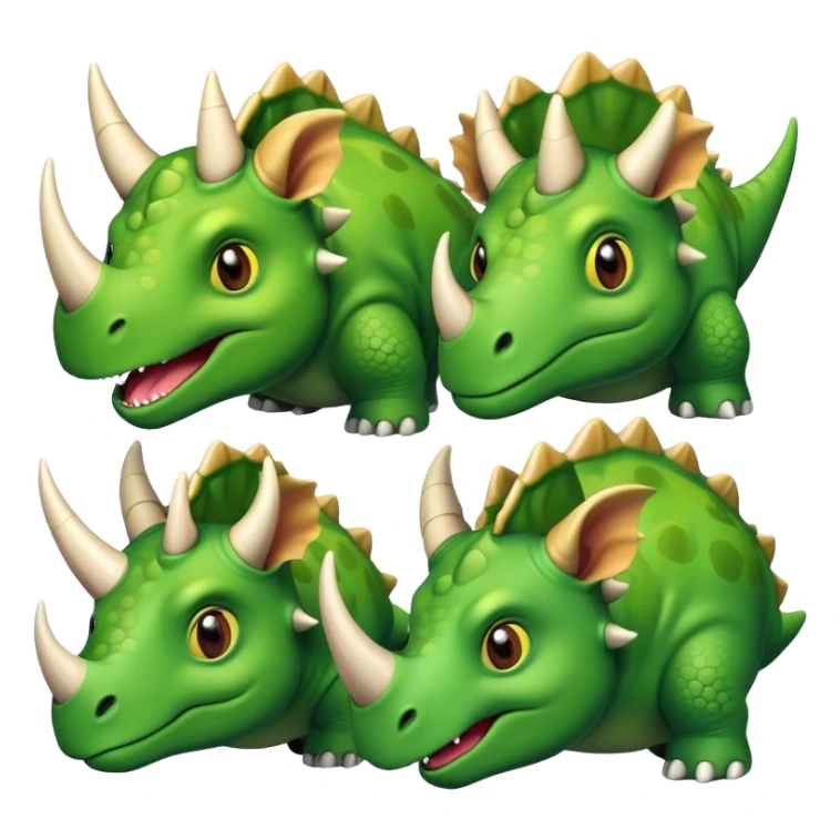 faces of different green triceratops sticker