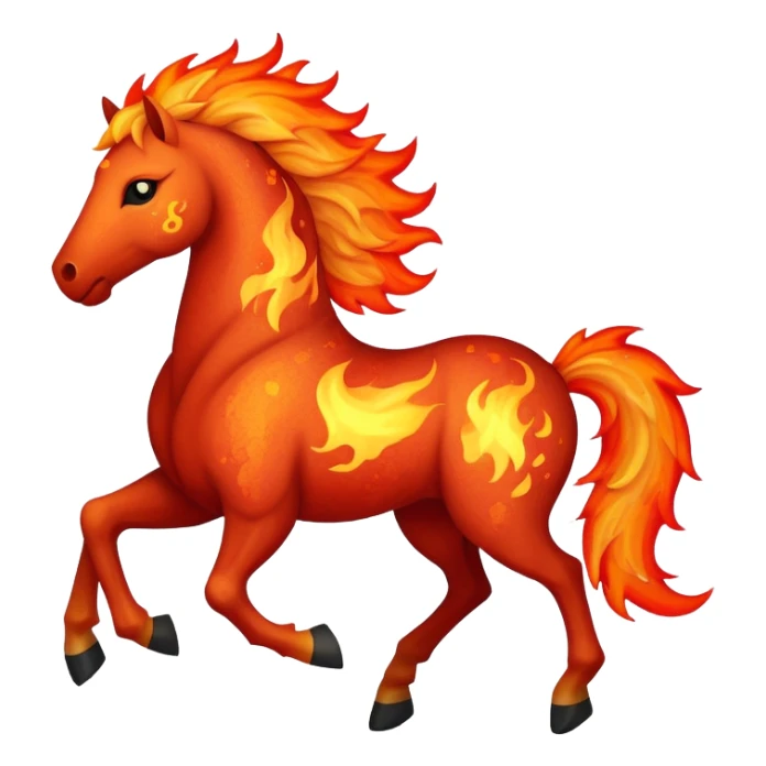 A fast-running fire horse made of embers, magma, and visible lava, with burning mane and ash particles sticker