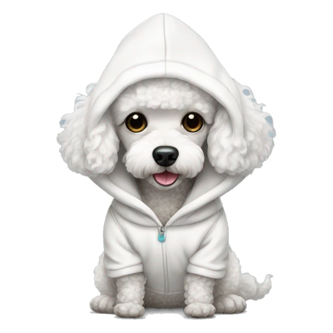 Mini white poodle wearing hoodie sticker