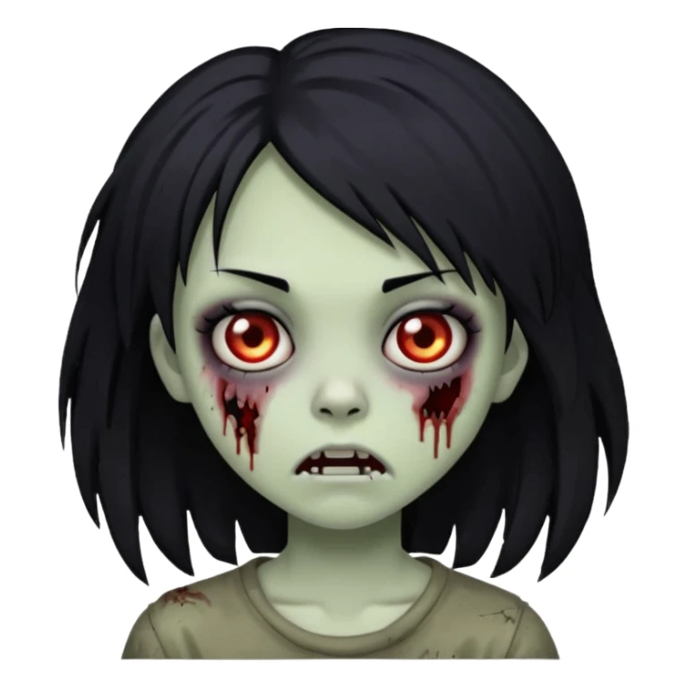 Girl, zombie, black hair, medium long, emo, shaggy, dark, spooky, creepy expression sticker