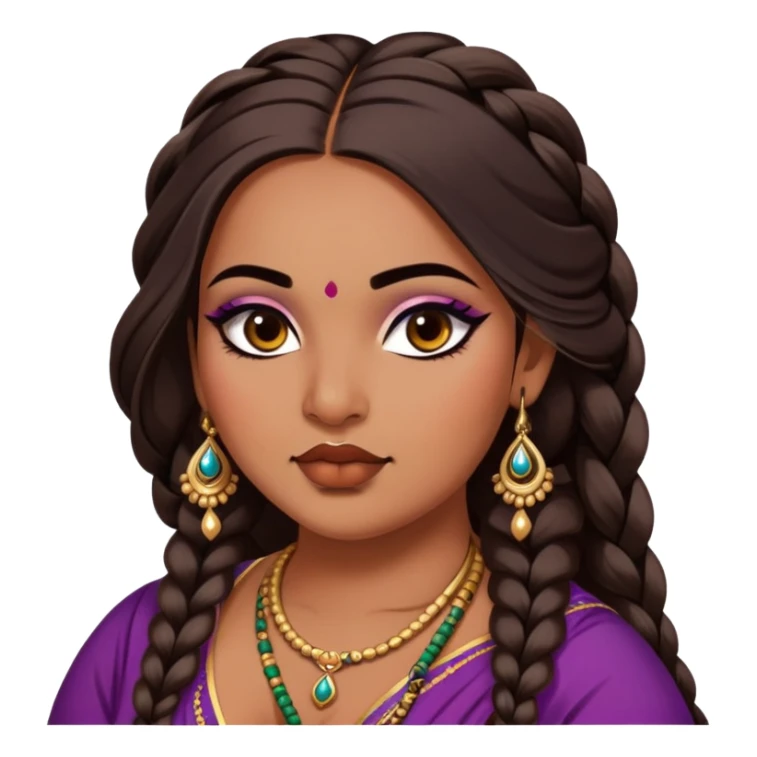 big plus size, medium deep skin, long hair in one braid, baddie,pretty, makeup, lipgloss, black eyeliner, loose dupatta, indian
 sticker
