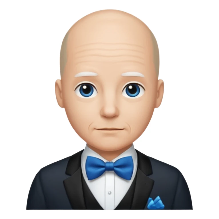 Bald with blue bow tie, midnight balck dress, middle age. sticker